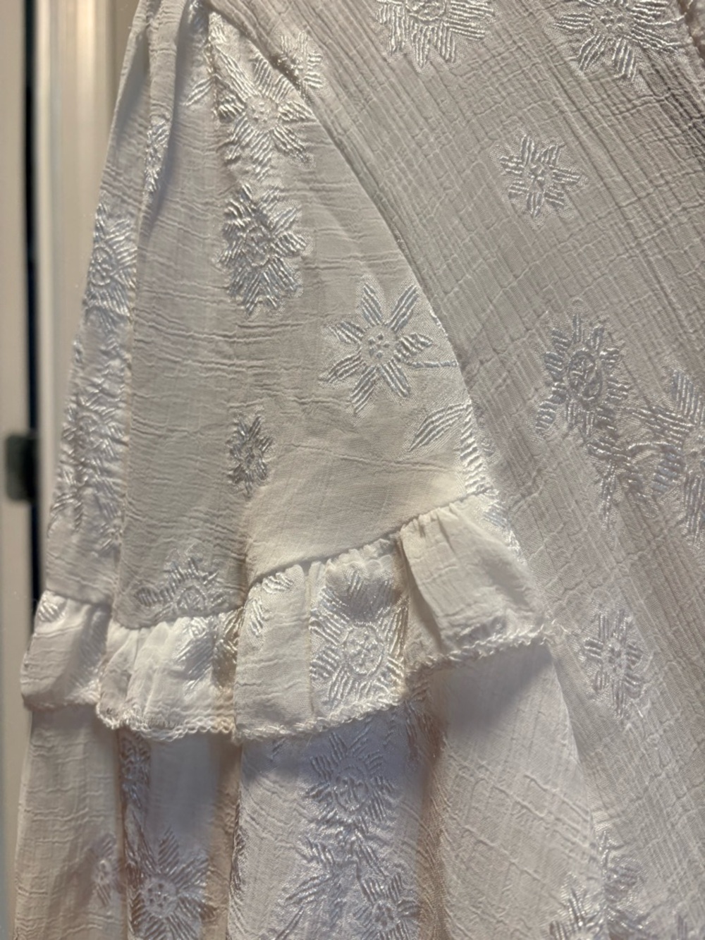 Ivory Textured Ruffle Sleeve Mini Dress - Picture 4 of 6